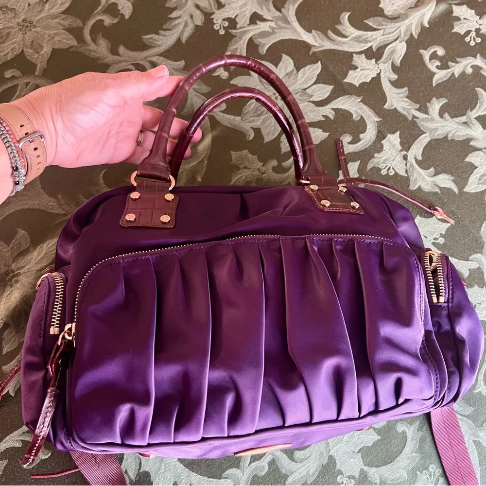 Gorgeous MZ Wallace plum nylon Clara satchel with leather trim & brass h…